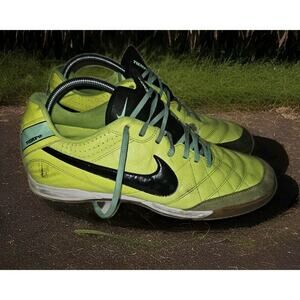 Nike Tiempo Natural IV Leather IC Fluorescent Yellow/Black Soccer Cleats US 11.5